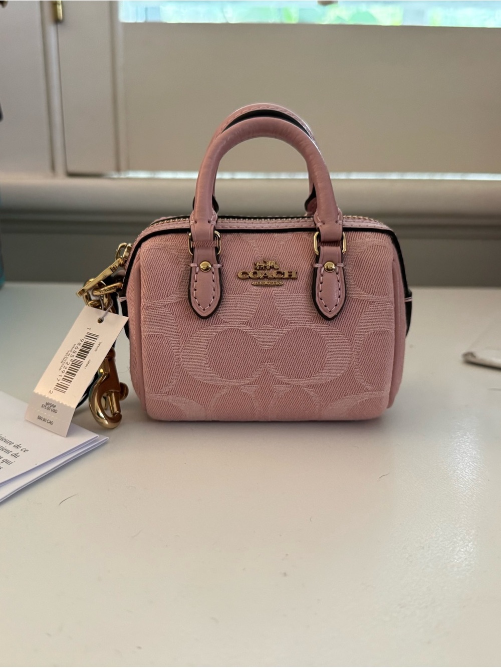 Coach Pink Denim Mini Rowan Satchel Keychain Bag Charm NWT